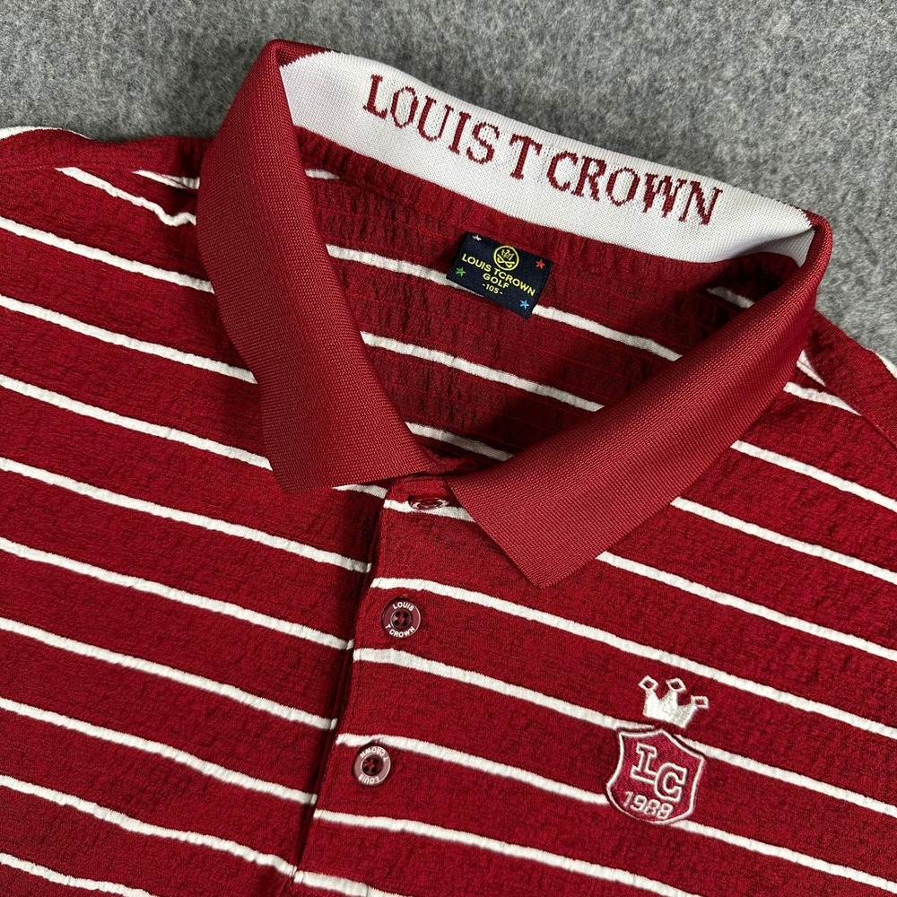 Louis T Crown Golf Mens Small Red White Striped Textured Polo Shirt